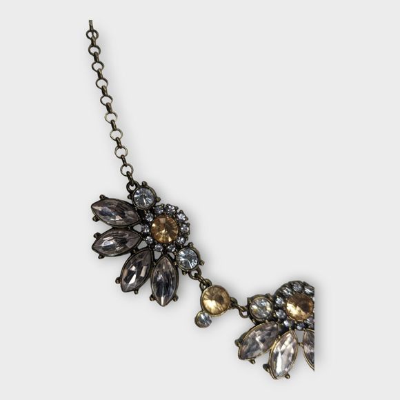 Cocktail Statement Costume Necklace Elegant Formal Wedding Rhinestone Brass Tone - Picture 2 of 7